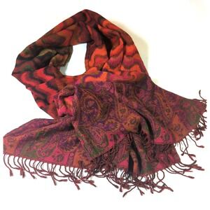 CODELLO 100% Wool Scarf Wrap  Abstract Paisley 68x26 Stunner Colors Chic Boho
